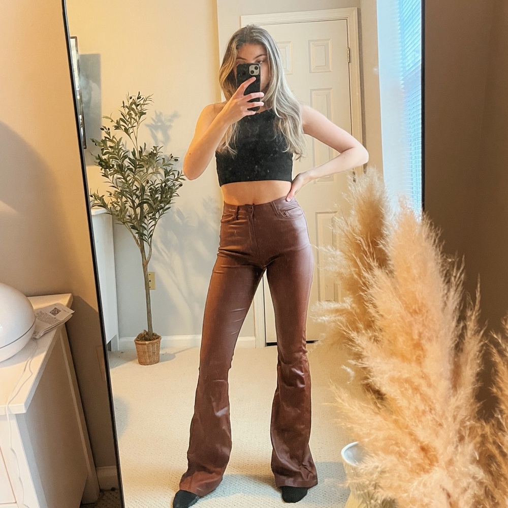 Edikted Luna Faux Leather Flare Jeans